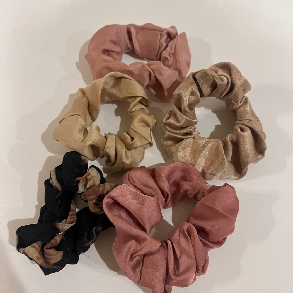 Elegant Satin Scrunchie Set - Pink, Gold, Black